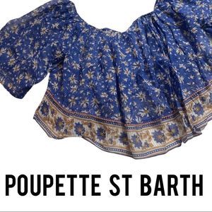 Poupette St Barth Off Shoulder Mini Top Blouse Fleur Blue Dalia NWT